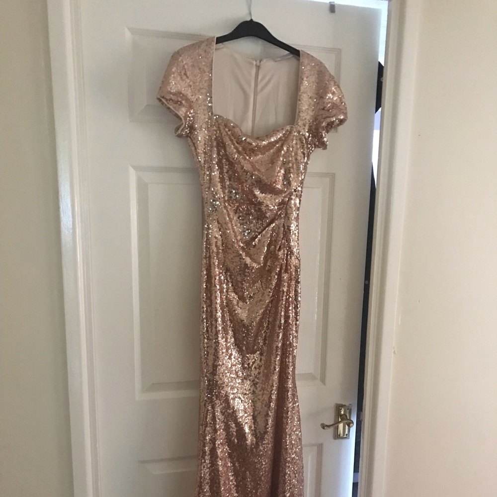 Goddiva champagne/rose gold sequin dress 
size 6